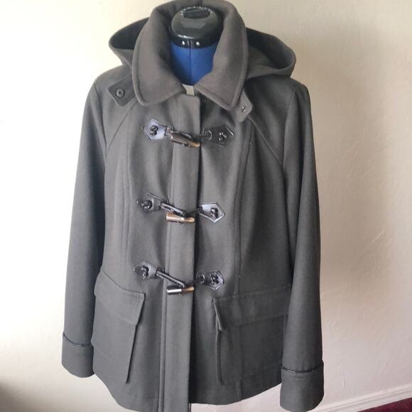 Esprit Olive Green Heavy Hooded Wool Blend Winter Coat - Picture 1 of 9